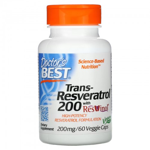 Doctor's Best, транс-ресвератрол 200 с Resvinol, 200 мг, 60 вегетарианских капсул Doctor's Best, транс-ресвератрол 200 с Resvinol, 200 мг, 60 вегетарианских капсул